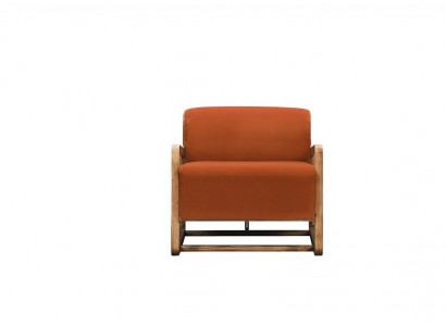 Sessel Einsitzer Sitzer Orange Holz Wohnzimmer Relaxsessel Design