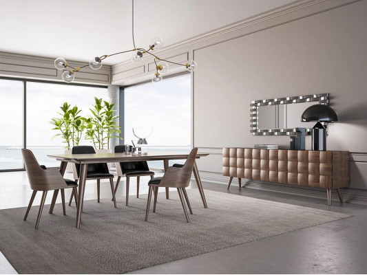 Komplett Set 7tlg Esszimmer Esstisch Neu 4x Stühle Luxus Sideboard mit Spiegel
