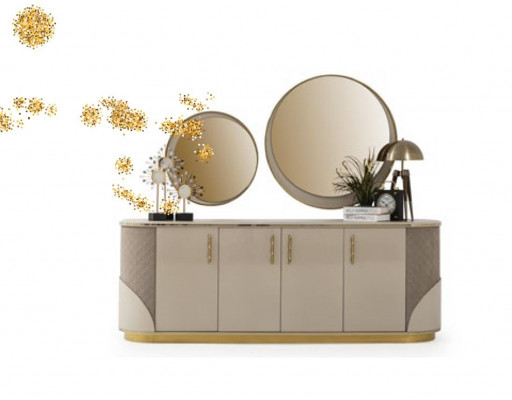 Sideboard 2x Spiegel Wohnzimmer Design Luxus Möbel Konsole Lowboard Beige