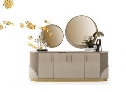 Sideboard 2x Spiegel Wohnzimmer Design Luxus Möbel Konsole Lowboard Beige