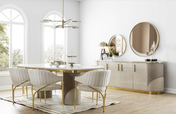 Sideboard 2x Spiegel Wohnzimmer Design Luxus Möbel Konsole Lowboard Beige