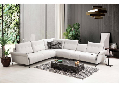 Weiß Ecksofa L-Form Wohnzimmer Polster Textil Sofa Couch Modern Möbel
