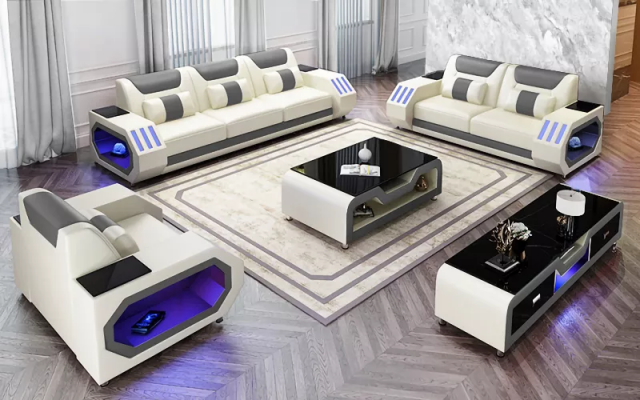 Moderne Ledersofagarnitur Couch Polster Sofa Garnituren Ledersofa Sideboard Neu