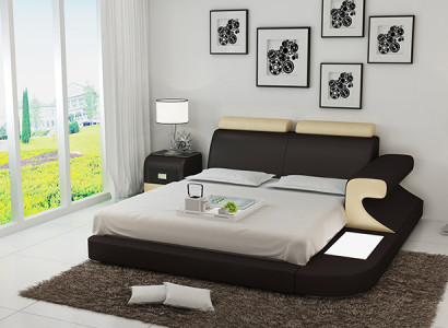 Luxus Bett + Beleuchtung Lederbett Betten Sofa Big Ehe Polster 140/160/180 Neu