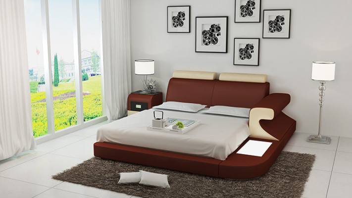 Luxus Bett + Beleuchtung Lederbett Betten Sofa Big Ehe Polster 140/160/180 Neu