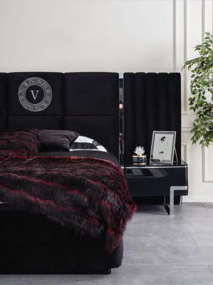 Modernes Schwarzes Schlafzimmer Bett Bettgestell Möbel Edelstahlelemente