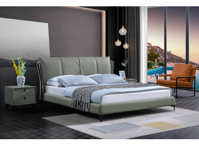 Lederbett Polster Bett Bettgestell Luxus Schlafzimmer Möbel Grün Design Leder