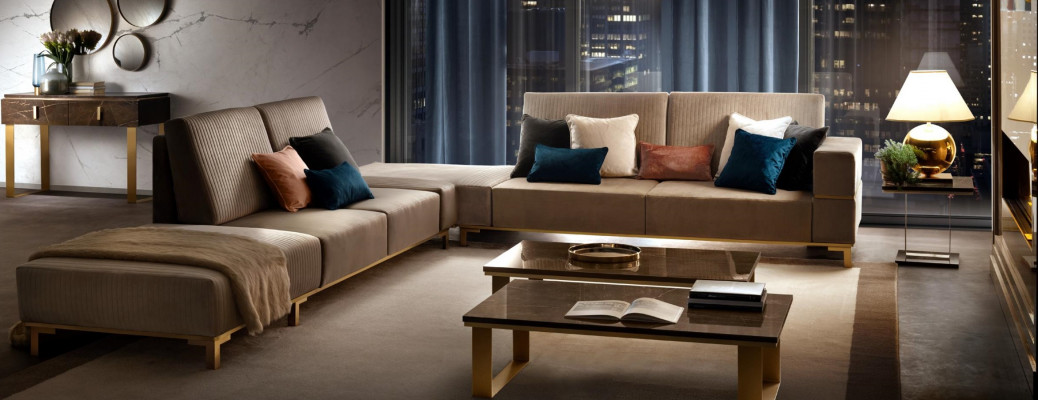 Luxus Möbel Ecksofa L Form Couch Design Polsterung Textil Sofas Holz Garnitur