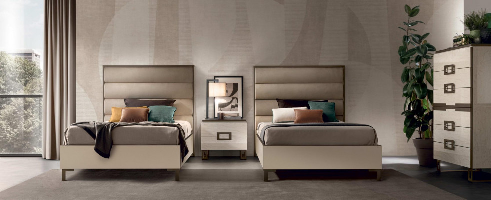 Hotel Einrichtung 2x Betten + Nachttisch Design Luxus Moderne Möbel 3tlg. Set