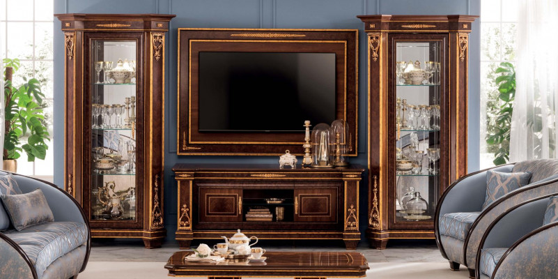 Wohnwand Vitrine rtv Sideboard Schrank Wand Rokoko Design Barock