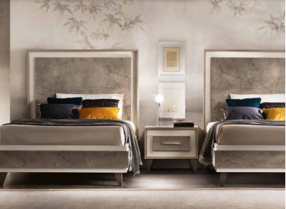 Italienische Möbel Designer Schlafzimmer Nachttische Bett 3tlg. Garnitur Betten