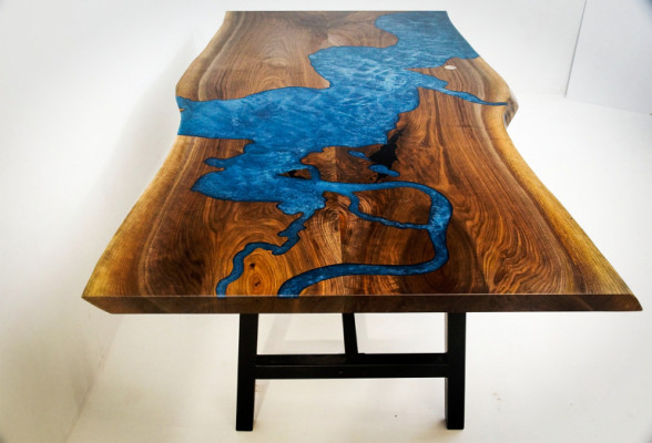 Wasserfall tisch epoxid harz esstisch echtes holz massive möbel epoxy tisch neu