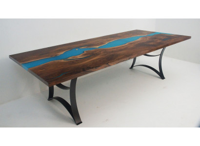 Esstisch tische epoxid harz echtes holz massive möbel epoxy tisch wasserfall neu