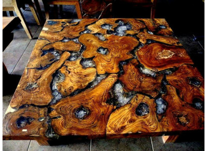 Epoxid harz esstisch echtes massive holz möbel wasserfall epoxy tisch 100x100