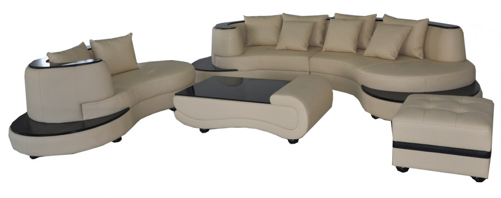 Luxus Wohn Eck Leder Garnitur Landschaft Polster XXL Big Sofa U Form + Chaise + Tisch