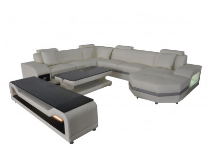 Leder Sofa Couch Polster Eck Sitz Garnitur Wohnlandschaft U Form Tisch RTV Neu
