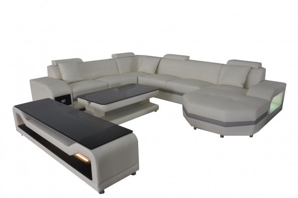 Leder Sofa Couch Polster Eck Sitz Garnitur Wohnlandschaft U Form couchen +USB
