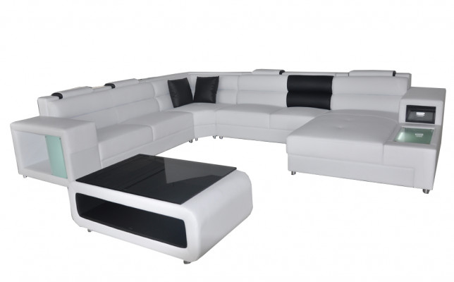 Design Leder Polster Ecke Leder Sitz Sofa USB Polster Eck Wohn Landschaft Zimmer