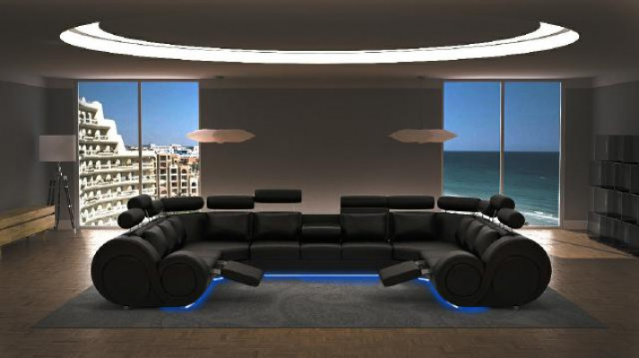 Designer Wohnlandschaft Eckcouch mit USB Couch Sofa Polster Ledersofa Sofas New