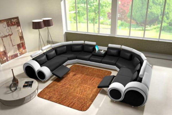 Ledersofa Polster Couch Wohnlandschaft Leder Textil Sofa XXL Ecksofa 
