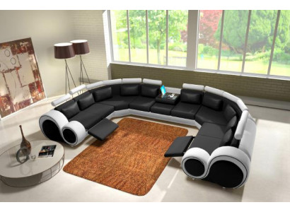 Ledersofa Polster Couch Wohnlandschaft Leder Textil Sofa XXL Ecksofa 