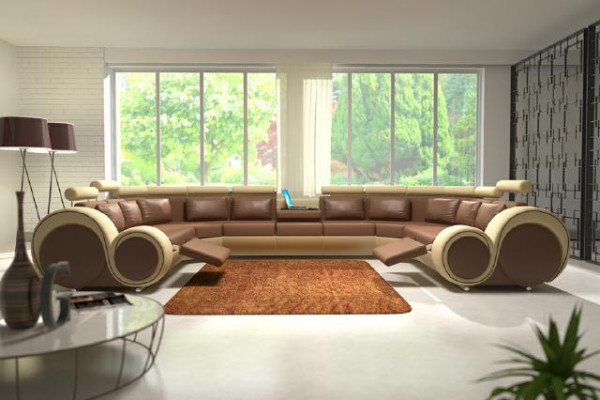 Ledersofa Polster Couch Wohnlandschaft Leder Textil Sofa XXL Ecksofa 