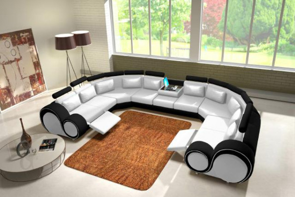 Ledersofa Polster Couch Wohnlandschaft Leder Textil Sofa XXL Ecksofa 