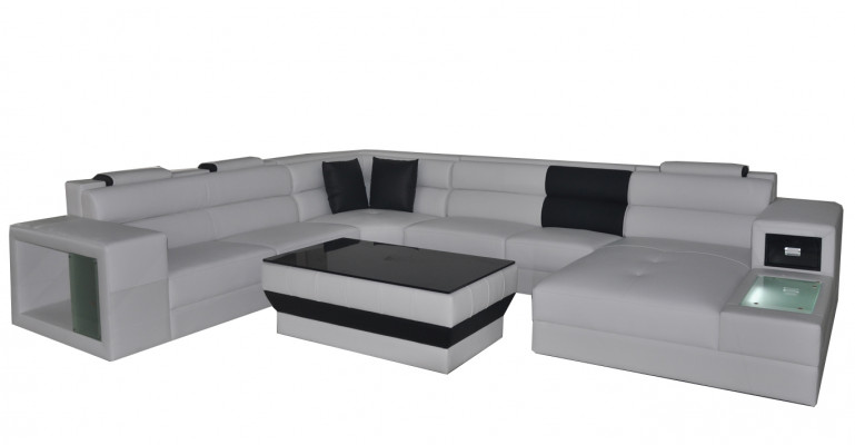 Ecksofa Eckgarnitur Eckcouch Sofa Couch Polster Wohnlandschaft Tisch LED USB Neu