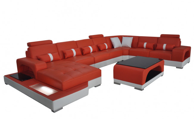 Leder Sofa Moderne Sitz Couch Polster Design Eck Couchen Wohnlandschaft + Tisch