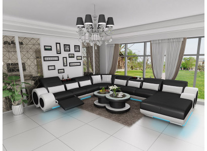 Ledersofa Couch Wohnlandschaft Ecksofa Eck Garnitur Design Modern Sofa mit USB