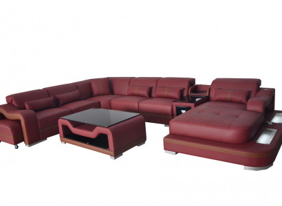 Leder Wohnlandschaft Garnitur Design Modern Ecke Sofa Couch U-Form G8027G Tisch
