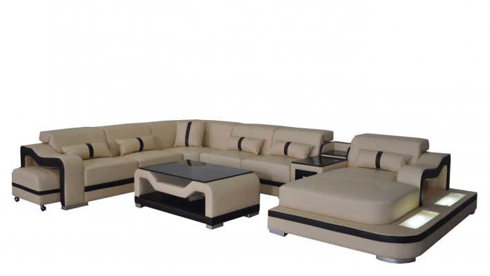 Leder Wohnlandschaft Garnitur Design Modern Ecke Sofa Couch U-Form G8027G Tisch