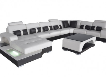 Ecksofa Eckgarnitur Design Eckcouch Sofa Couch Polster Wohnlandschaft LED USB