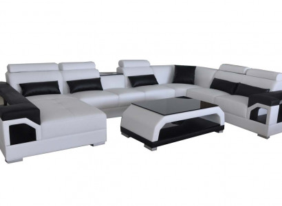Leder Sofa Moderne Sitz Couch Polster Design Wohnlandschaft + Tisch Eck