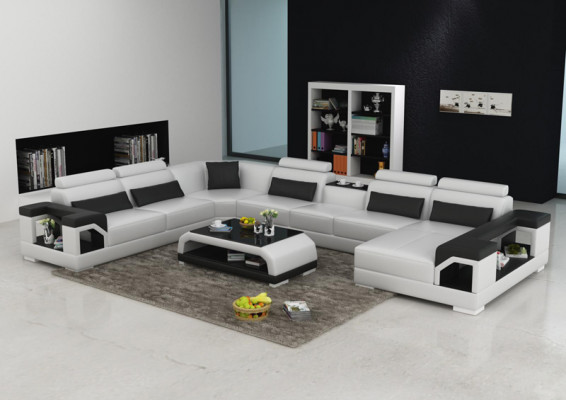 Leder Sofa Moderne Sitz Couch Polster Design Wohnlandschaft + Tisch Eck