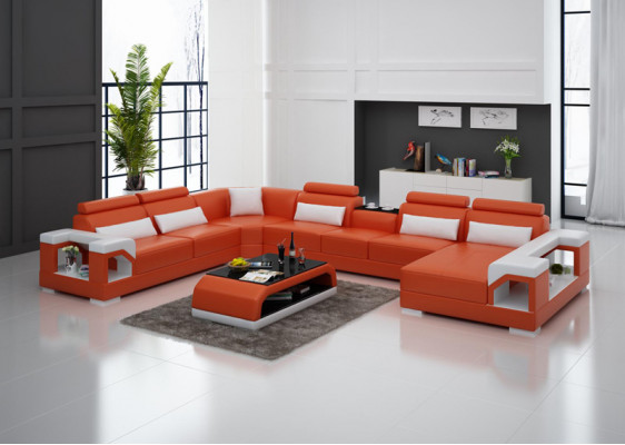 Leder Sofa Moderne Sitz Couch Polster Design Wohnlandschaft + Tisch Eck