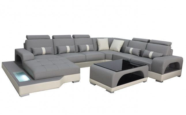 Leder Sofa Moderne Couch Polster Design Wohnlandschaft + Tisch Eck Couchen Sitz