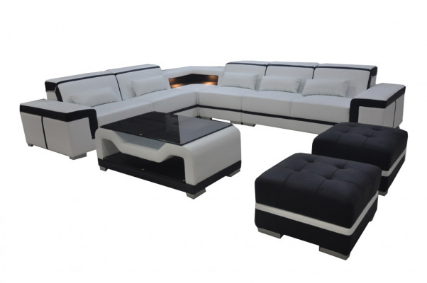 Leder Sofa Couch Polster Eck Moderne Garnitur Wohnlandschaft Tisch Hocker G8020B