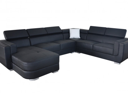 Designer Wohnlandschaft Eckcouch +USB Sofa Polster Ledersofa Sofas Neu Schwarz