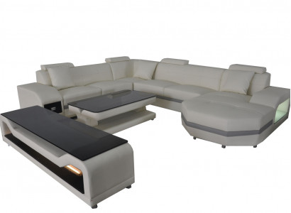 Leder Ecksofa Eckgarnitur Eckcouch Sofa Couch Wohnlandschaft Polster Tisch USB