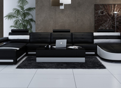 Ledersofa Sofa Couch Wohnlandschaft Ecksofa Garnitur Design Modern Sofa mit USB