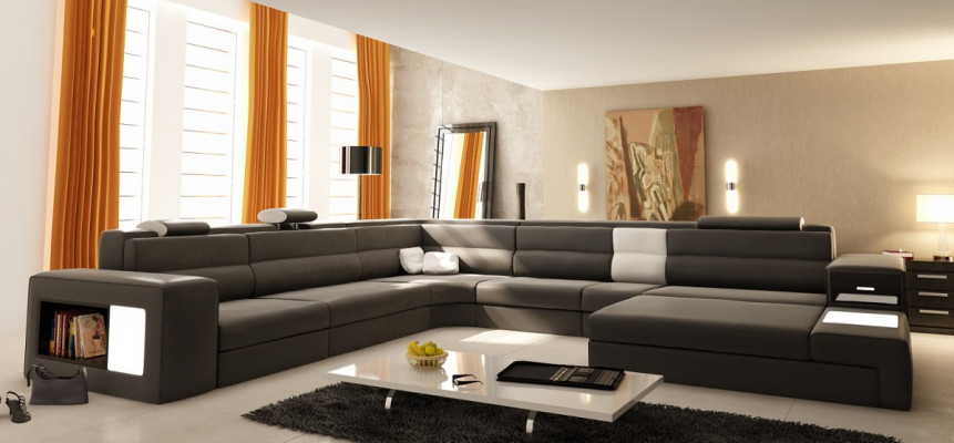 Couchgarnitur Ecke Sitzecke Leder Modernes Sofa Couch Polster Wohnlandschaft USB