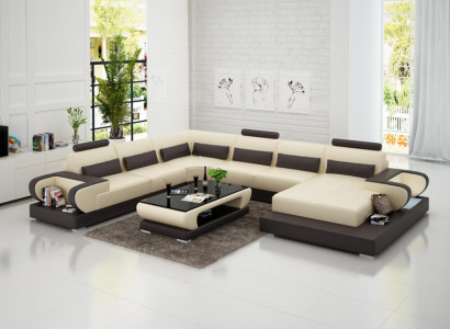 Ledersofa Couch Wohnlandschaft Ecksofa Eck Garnitur Design Modern Sofa G8003