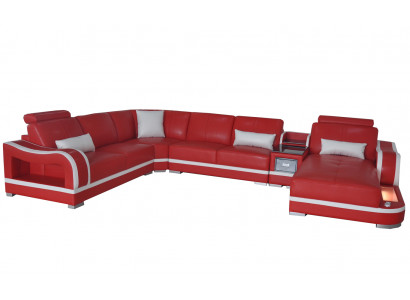 Ledersofa mit USB Couch Wohnlandschaft Garnitur Design Modern Ecke Sofa U Form