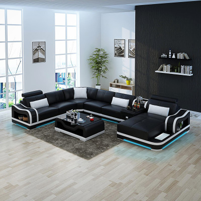 Ledersofa mit USB Couch Wohnlandschaft Garnitur Design Modern Ecke Sofa U Form