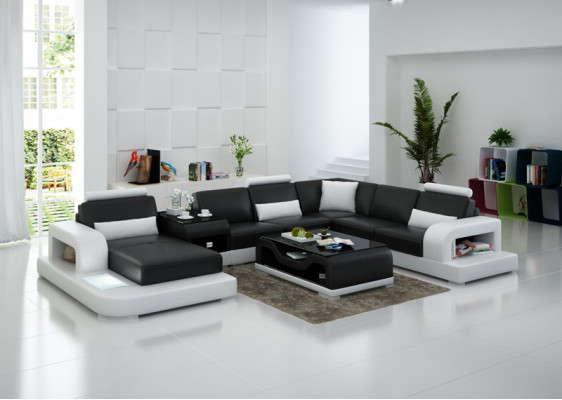 Ledersofa Couch Wohnlandschaft Ecksofa Eck Garnitur Design Modern Sofa mit USB
