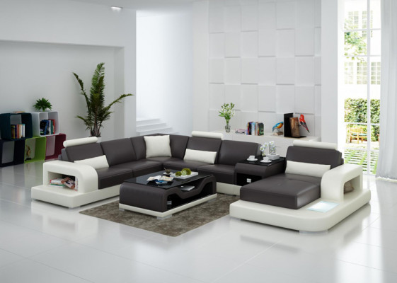 Ledersofa Couch Wohnlandschaft Ecksofa Eck Garnitur Design Modern Sofa mit USB