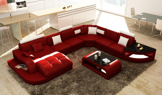 Multifunktion XXL Big Ledersofa Sofa Couch Eck Wohnlandschaft Ecksofa Polster