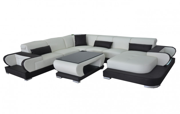 Couch Ecksofa Leder Wohnlandschaft Garnitur Design Modern Sofa UForm G8002+Tisch