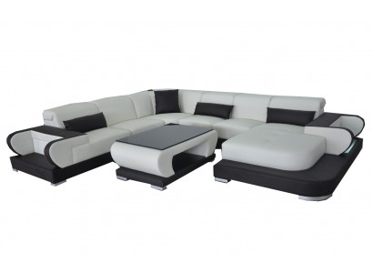 Couch Ecksofa Leder Wohnlandschaft Garnitur Design Modern Sofa UForm G8002+Tisch